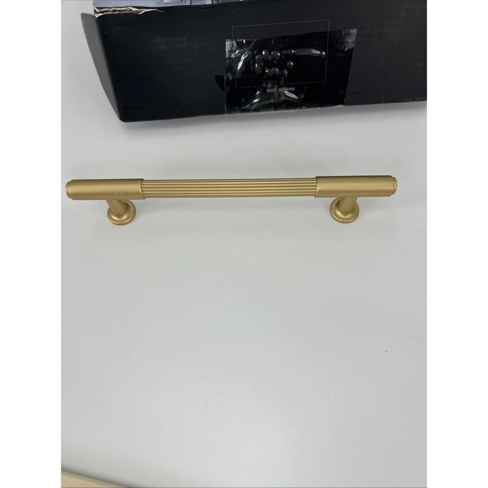 AsidRama 10 Pack Brushed Gold Fluted Cabinet Pulls 5 Inch Hole Center‎ Handles